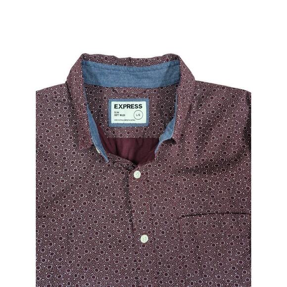 Express Mens L Slim soft wash, calico mens button down cotton shirt Denim Accent - Picture 3 of 8